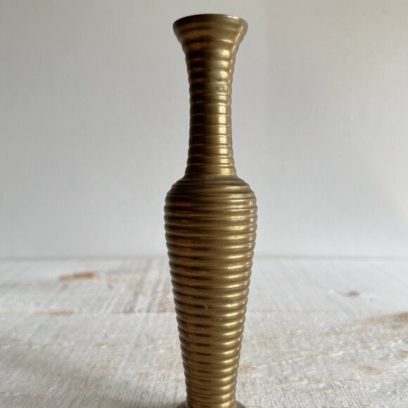Vintage Small Brass Ringed Vase - Picture 2 of 8